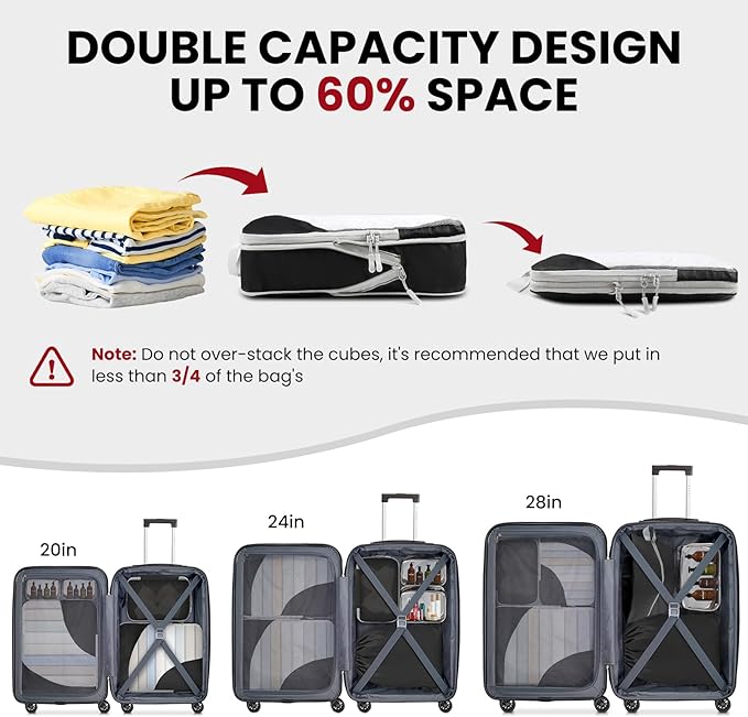 10 Set Compression Packing Cubes, Lightweight Travel Essentials, Stretchable Expandable Storage Bags, Compression Bags for Travel Accessories Luggage Storage Set (10 Pcs, Black)