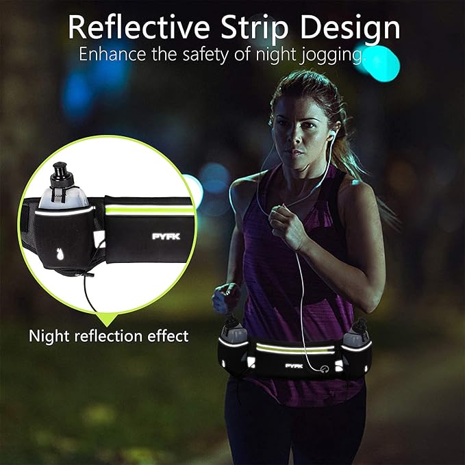 PYFK Running Belt with Water Bottles, Hydration Belt for Men and Women, Water Bottle Holder Running Pouch Water Belt, Fanny Pack Fits 7 inches Phones, Waist pack for Runner Jogging