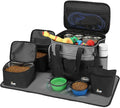 Dog Travel Bag for Pet Kit for Supplies with 2 Food Storage Containers 2 Collapsible Bowls 1 Feeding Mat 1 Dog Treat Pouch 7-Piece Set Perfect Road Trips Camping Weekend or Doggy Gift, Black