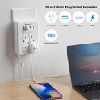 Multi Plug Outlet Extender Surge Protector Adapter, 6 Outlet with 4 USB Ports (2 USB C) 980J Power Strip Wall Charger Spaced for Travel,Home, Office, Dorm Room, White 2 Pack