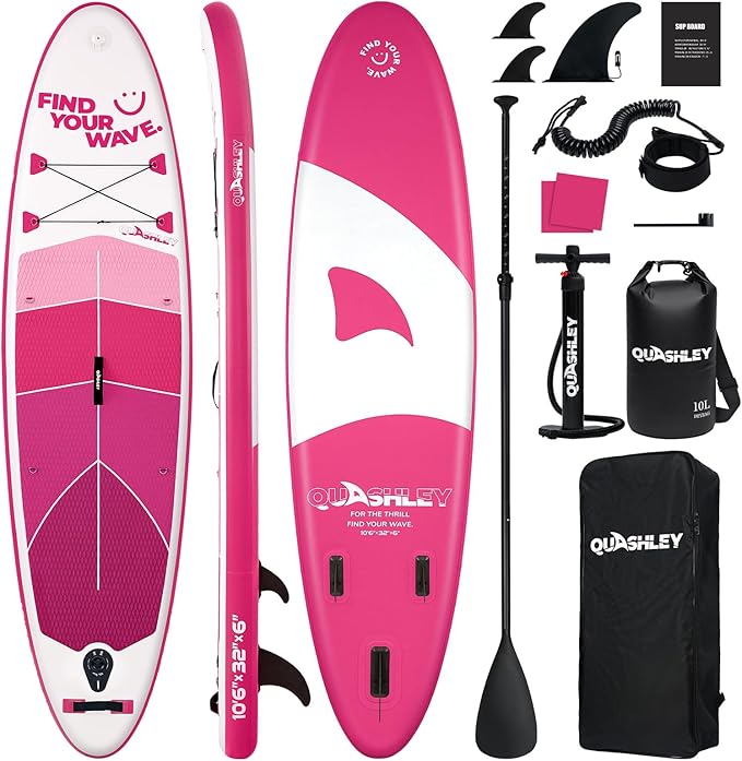Quashley Inflatable Stand Up Paddle Board,10-11ft Inflatable Paddleboards 32/34 Inch Wide,All Around SUP for Beginners with Lightweight Paddle,Hand Pump,Backpack,Leash,Durable & Portable iSUP Board
