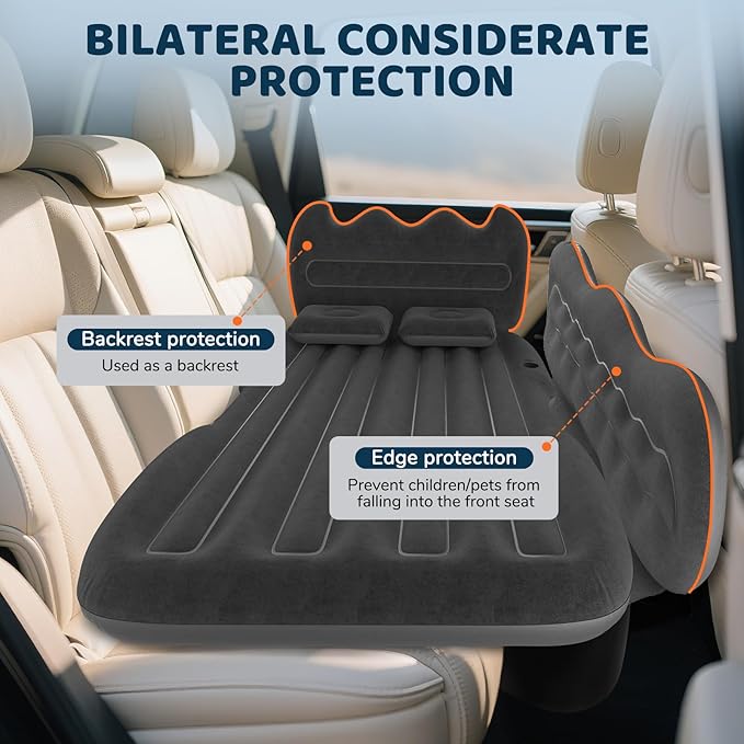 SUV Air Mattress Inflatable Travel Bed: Foldable - Portable Car Inflatable Bed Camping & Road Trips - Thickened Car Air Mattress for Back Seat with Carry Bag & Cup Holder & 2 Pillows