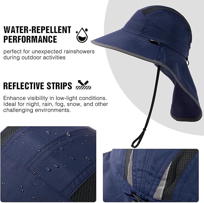 TOP-EX M/L/XL/XXL Unisex Mens Sun Hat with Neck Flap Sunglass Lock UPF 50 Wide Brim Fishing Hats Waterproof & Packable