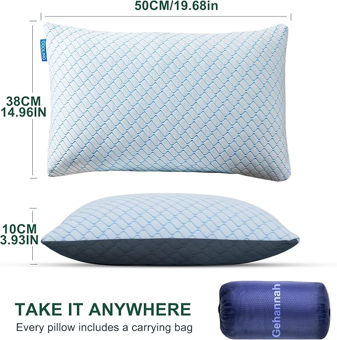 Gehannah Travel Pillow - Compressible Camping Pillow for Sleeping, Shredded Memory Foam Pillow with Storage Bag Compact Supportive (Grey, Large(2 Pack))