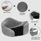 Travel Pillow, 100% Pure Memory Foam Travel Neck Pillow Airplane Neck Support Ergonomic Design for Traveling Suitable for Airplanes,Offices and Cars-Light Grey