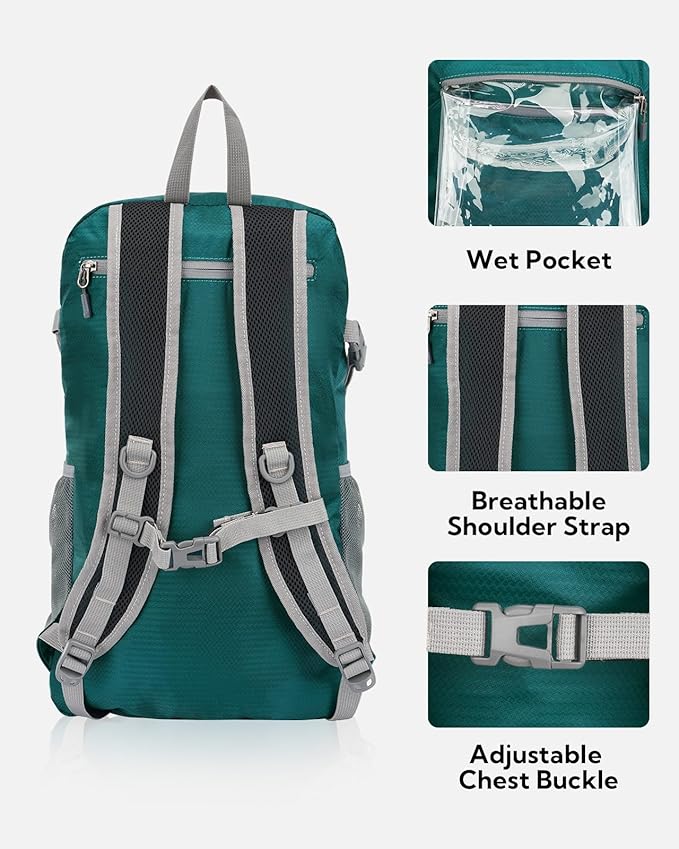 WATERFLY Lightweight Packable Hiking Backpack: 30L Foldable Travel Daypack Ultralight Camping Day Pack for Woman Man