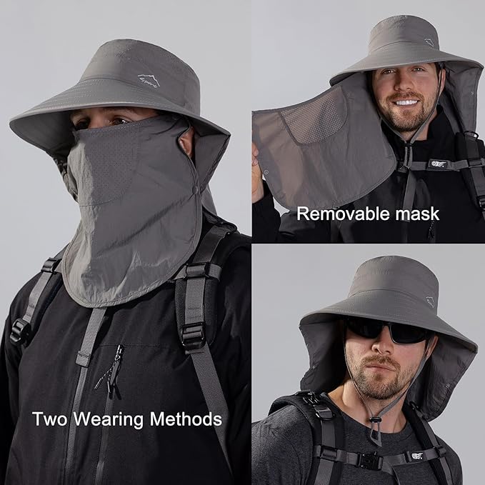 Sun Hat for Men Women with Neck Flap,UPF 50+ UV Protective Hiking Fishing Hats,Wide Brim Sun Hat for Women&Men