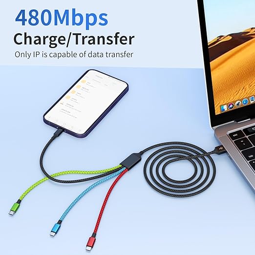 Travel Essentials Multi Charging Cable [2Pack 5FT], Car Accessories 4 in 1 Charging Cords, USB Cable Phone Charger with IP/Type C/Type C/Micro, Compatible with Most Phones/Tablets and More
