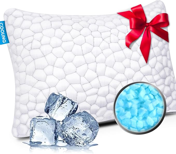 SUPA MODERN Cooling Bed Pillows for Sleeping 1 Pack Shredded Memory Foam Pillows Adjustable Cool Pillow for Side Back Stomach Sleepers Luxury Gel Pillows King Size with Washable Removable Cover