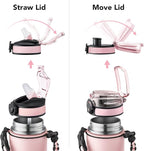 GOSWAG Insulated Sports Water Bottle, 24oz 2 Lids(with Straw/No Straw), Stainless Steel Water Bottles with Paracord Handle, Insulated Bottle with Double-Wall Vacuum Insulation