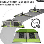 Tenplay 2-8Person Instant Pop-Up Family Tent,Family Large 2 Room Camping Tent, Easy Setup in 60s,Includes Rainfly,Room Divider,Carry Bag, Large Cabin Multi Room Tents for Camping Hiking Sleepover