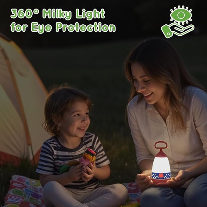 Kids Camping Lantern & Night Light Battery Powered (AAA Included), 360° Eye-Safe Light, IPX4 Waterproof with RGB Modes Portable for Outdoor, Emergency & Bedtime, Gift for Children (Flag)