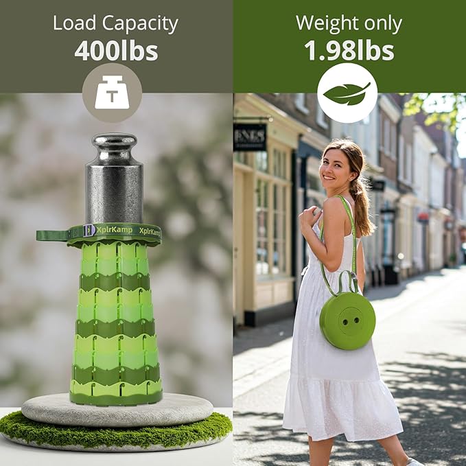 Retractable Folding Stool - Heavy Duty 400 lb Collapsible Portable Stool for Camping, Hiking, Fishing, Indoor/Outdoor with Non-Slip Base and Lightweight Design (Light Green, 2-Pack)