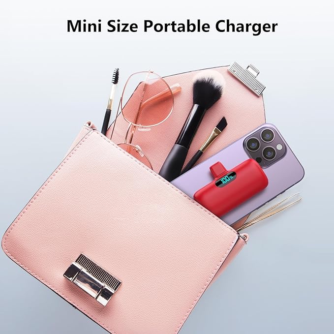 Mini Portable Charger USB C Power Bank,Upgraded 5000mAh PD Fast Charging Battery Pack Built-in USB-C Connector,LCD Display,Compatible with iPhone16,16 Plus,16Pro/Max/15,iPad Pro/Air,Android Phone etc