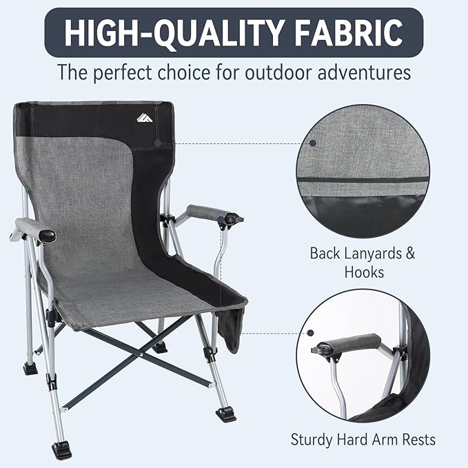 Ablazer 2-Pack Camping Chairs for Adults, Support 350LBS Lawn Chairs with Cup Holder & Cooler Bag, Folding Chairs for Outdoor, Fishing, RV Trip
