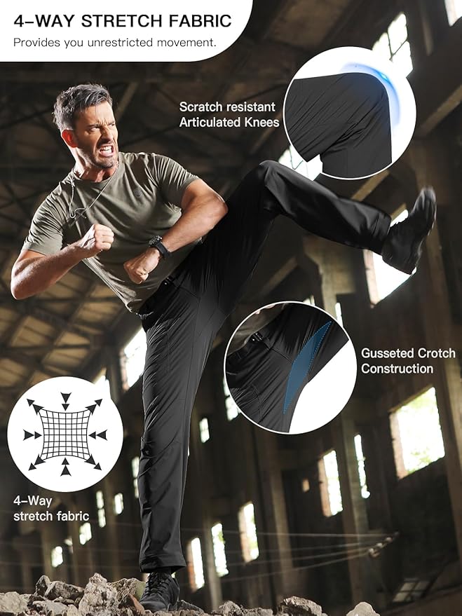 FREE SOLDIER Men's Outdoor Cargo Hiking Pants with Belt Lightweight Waterproof Quick Dry Tactical Pants Nylon Spandex