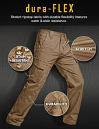 CQR Men's Flex Ripstop Tactical Pants, Water Resistant Stretch Cargo Pants, Lightweight EDC Hiking Work Pants
