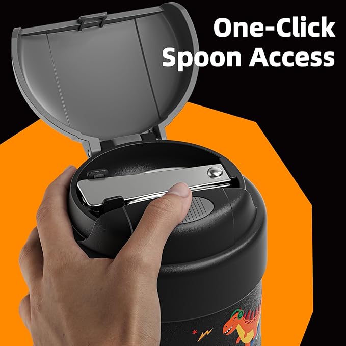 10 oz Soup Thermo for Hot Food Kids Insulated Food Jar with Spoon, Lunch Thermo Container, Width Mouth Vacuum Stainless Steel Food Thermo for School Travel, Leakproof, Easy to Open(Black)