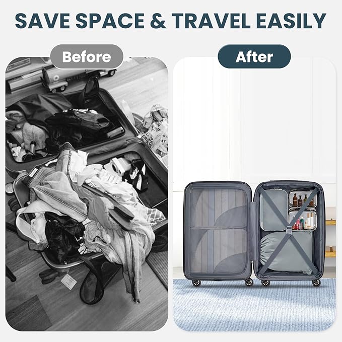 10 Set Compression Packing Cubes, Lightweight Travel Essentials, Stretchable Expandable Storage Bags, Compression Bags for Travel Accessories Luggage Storage Set (10 Pcs, Grey)