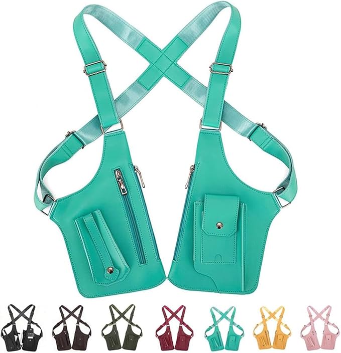 Double Shoulder Armpit Bag, Multi-pocket Anti-Theft Double Shoulder Bag for Travel and Daily Use, djustable Underarm Backpack (Emerald Green)