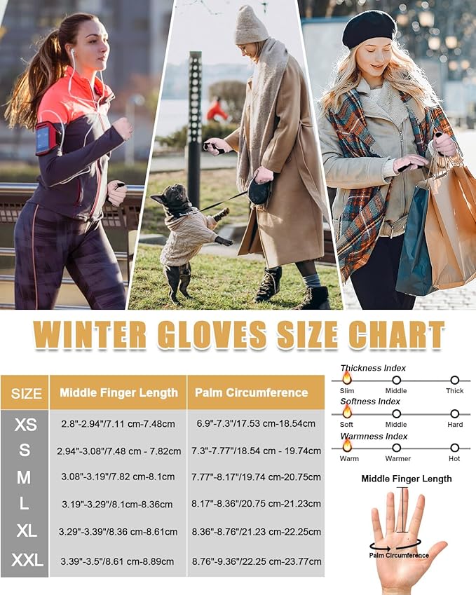 RIGWARL Winter Gloves Men and Women Medium-Thick, Gloves for Cold Weather with Thermal Plush, Touchscreen Running Glove Adjustable Zippered Wrist for Walking The Dog Hiking Camping Cycling Work
