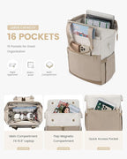 LOVEVOOK Laptop Backpack for Women, 15.6 Inch Work Laptop Bag with USB Port, Fashion Teacher Nurse Backpack Purse, Waterproof Travel Computer Backpack with Organizer Bag, 2PCS, Beige-Khaki