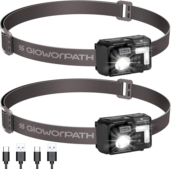 Mini Rechargeable Headlamp Flashlight,Super Bright LED,Sensor Control, 5 Light Settings, IPX5 Waterproof & Lightweight, Ideal for Camping, Running & Hiking Outdoor (2 Pack)
