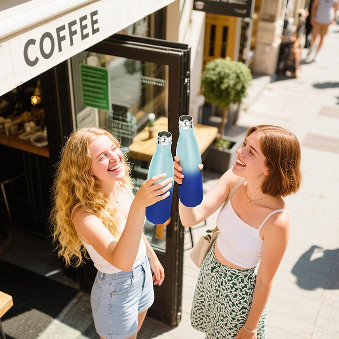 Volhoply 25oz Insulated Water Bottles 1/2/4 Pack, Double Wall Stainless Steel Vacuum Flask Keeps Cold & Hot, BPA Free Leakproof Bottle (Green Blue,2 Pack)