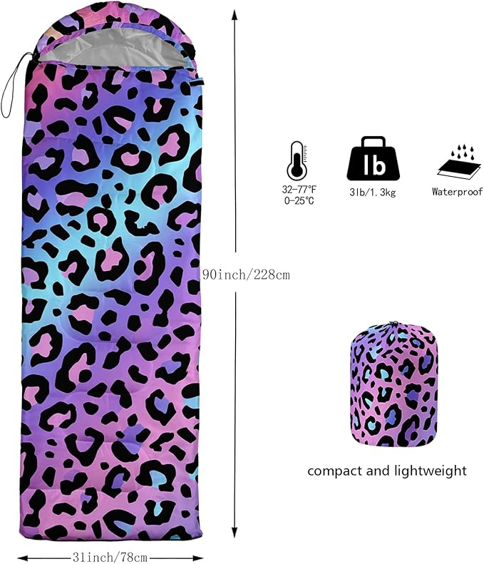 Sleeping Bags for Adults and Kids，3D Printing Camping Sleeping Bag for Girls Boys Lightweight Waterproof Cold/Warm 3-Season，Outdoor Travel with Compression Bags