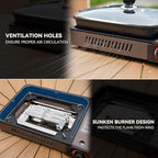 ONLYFIRE Butane Stove with Grill Pan, Portable Stove with Small Griddle & Lid, Camping Stove Instant Ignition, Camp Stove for Cooking, Patio Backyard, Camping, RV and Emergency Use, GS349