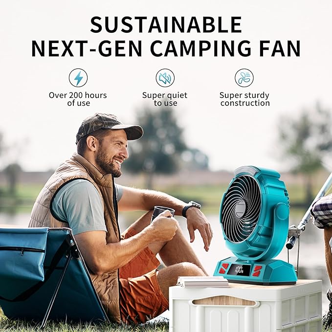 Camping LED Fan with Light, 40000mAh Rechargeable Battery Powered Outdoor Tent Fan with Light and Hook, 6 Speed, Personal USB Desk Fan for Camping, Fishing, Power Outage,Hurricane, Worksite