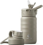 IDEUS Insulated Water Bottle 12oz, Stainless Steel Insulated Water Bottle For School, Insulated Bottles With Straws Leakproof, Vacuum Double Wall Water Bottles For Boys And Girls With 2 Lids, BPA Free