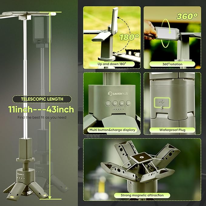Portable Camping Light, 14000mAh Telescopic Camping Lantern with Rechargeable Power Supply, Dimmable Magnetic Tent Lamps 6000 Lumen Outdoor Work Lights for Hiking,Camping,Home Emergency
