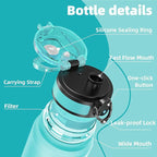 OLDLEY 32 oz Water Bottle, Motivational Water Bottle with Time Marker, Sports Water Bottle With Strap, Leakproof & BPA Free Large Water Bottles for School, Gym, Travel,Tritan,Green&Purple