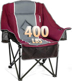 Oversized Camping Chair for Large Adults Heavy Duty 400 lbs Capacity, Comfortable Padded Folding Lawn Chair with Back & Headrest Support and Cup Holder, Portable Outdoor Chair with Carry Bag