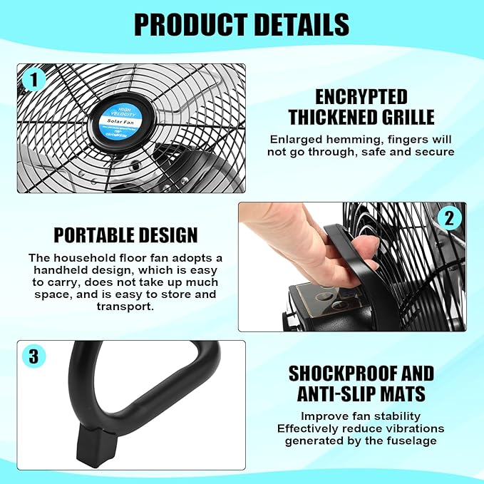 14 Inch Solar Panel Powered Fan, 2 in 1 Solar Panel or AC Charger Powered Fan 12W 9V Portable for Chicken Coop Greenhouse Household Exhaust Camping Travel Outdoor(Black)