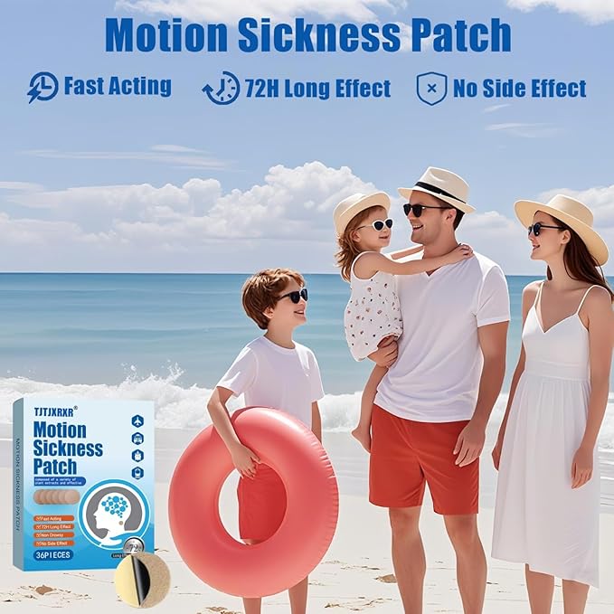 Motion Sickness Patches, 36 Count - Fast Acting & 72 Hours Long Lasting Sea Sickness Relief for Cruise, Airplanes, Cars, Bus, Train - Non-Drowsy Travel Sickness Patch for Dizziness Relief