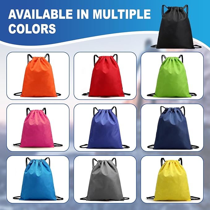 2-Pack Waterproof Drawstring Backpacks, Soccer-Texture Oxford Fabric, 16.9" × 13.8", Lightweight 0.19 lb Each, No Eyelets, Gym & Marathon Gear Sacks(Black)