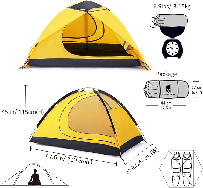 GEERTOP Ultralight 2 Person Backpacking Tent 4 Season Waterproof Camping Tent Double Layer Cold Weather Easy Set Up Tents for Family Camp, Hiking, Hunting Outdoor Mountaineering Travel