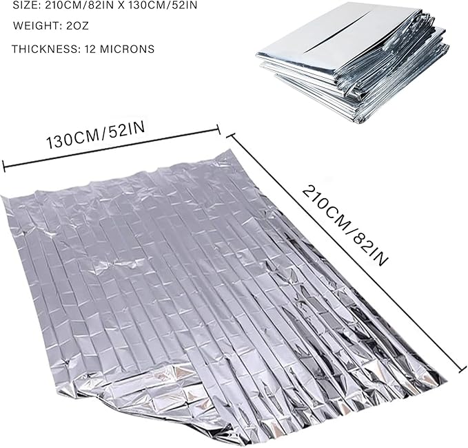 Emergency Foil Blanket, Survival Thermal Mylar Blankets Individually Packaged Perfect for Outdoors, Hiking, Survival, Marathons or First Aid (Silver (6 Pack))