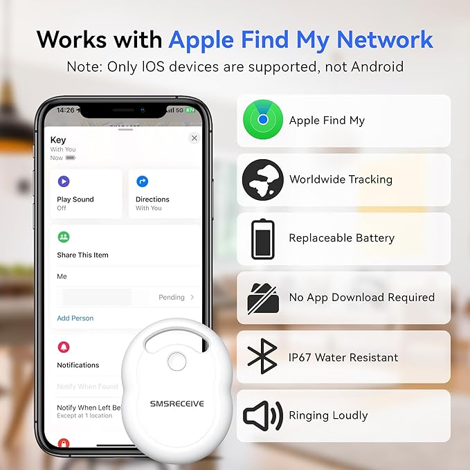 Air Tracker Tag-1 Pack [Apple MFI Certified], Smart Bluetooth Tracker Works with Apple Find My APP (iOS Only, Not for Android), Key Finder and Item Locator Smart Tag for Keys, Luggage, Backpack-White