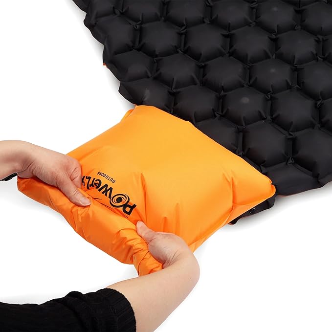 POWERLIX Double Inflatable Sleeping Pad - Camping Mattress for Backpacking, Hiking Traveling, Compact Camping Sleeping Mat for 2 Person, Portable Ultralight Camping Pad Air Mattress Orange