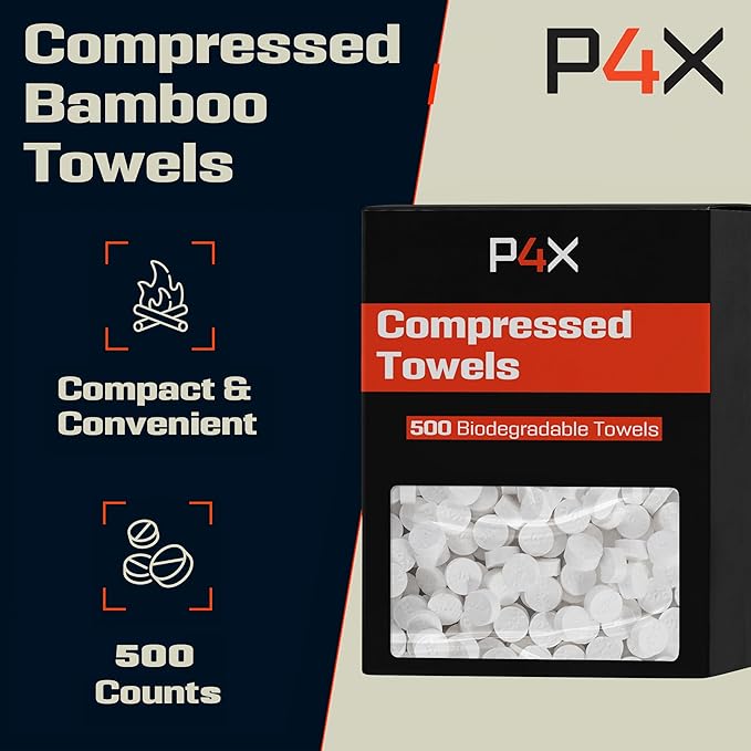 Compressed Towel Tablets - 100% Bamboo Camping Toilet Paper Tablets, Great for Hiking, Travel and Backpacking - Disposable Washcloths, Body Wipes, Paper Towel Coin Tissue - 100/250/500 Pack