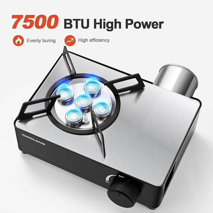 Odoland 7500BTU Camping Butane Stove with Compact Carry Case, CSA Certified Portable Gas Stove for Backpacking,Picnic,Outdoor Adventures,Black