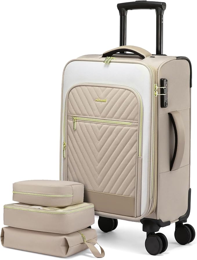 LOVEVOOK Carry On Luggage 22x14x9 Airline Approved,20 Inch Carry-on Suitcase for Women,Softside Suitcases with Wheels,Rolling Checked Luggage with TSA Lock,Lightweight Travel