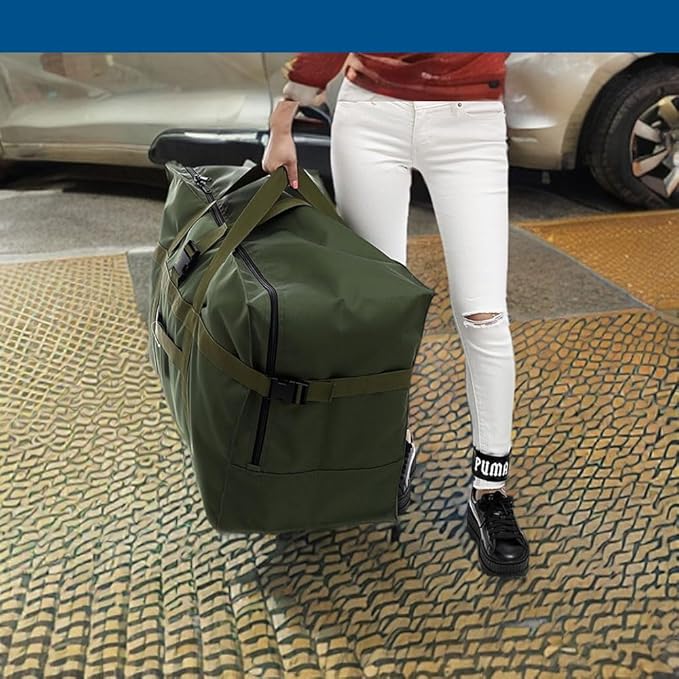 Large Duffel Bag, Waterproof Carry on Weekend Overnight Storage Bag over Luggage for Airline, Travel, Camping, Moving