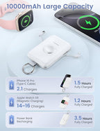 RORRY CharmGo Portable Charger, 10000mAh 20W Fast Charging Portable Charger Power Bank with Built in Cables, Travel Battery Pack for iPhone 17/16/15/14/13/12 and Apple Watch, White