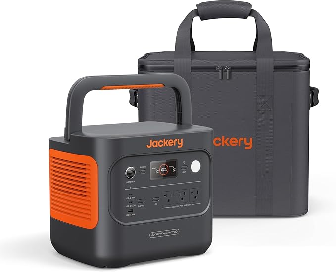 Jackery Explorer 2000 v2 and Carrying Bag, 2042Wh LiFePO4 Battery, 2200W AC Output, 1 Hour Fast Charging for Emergencies, Power Outages, Camping
