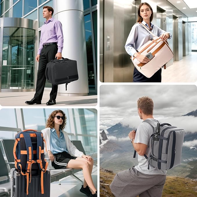 Fanwoli Vacuum Travel Backpack, Carry On Luggage with TSA Lock & Anti Theft Zipper, Expandable Airback with Compression Pump, Waterproof Laptop Bag Ideal for Flight & Business