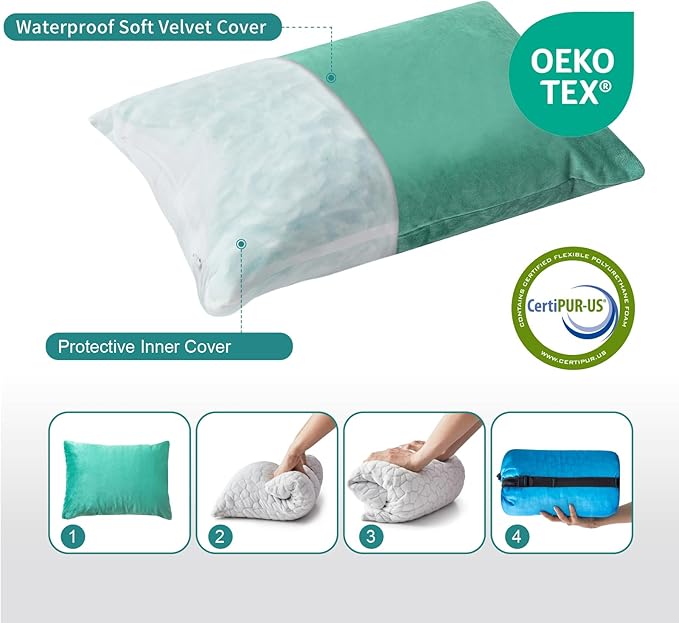 Small Shredded Gel Memory Foam Pillow，Adjustable for Contoured Support -Portable Ideal for Backpacking, Camping, Travel, Car, Airplane,Office Nap